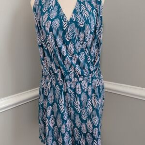 Leota Teal and Light Pink Feather Pattern Romper